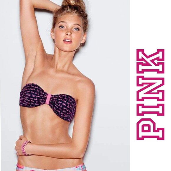 PINK Victoria's Secret Other - Victoria’s Secret Pink | Navy and Pink Graffiti Bandeau Bikini Top | Size Medium